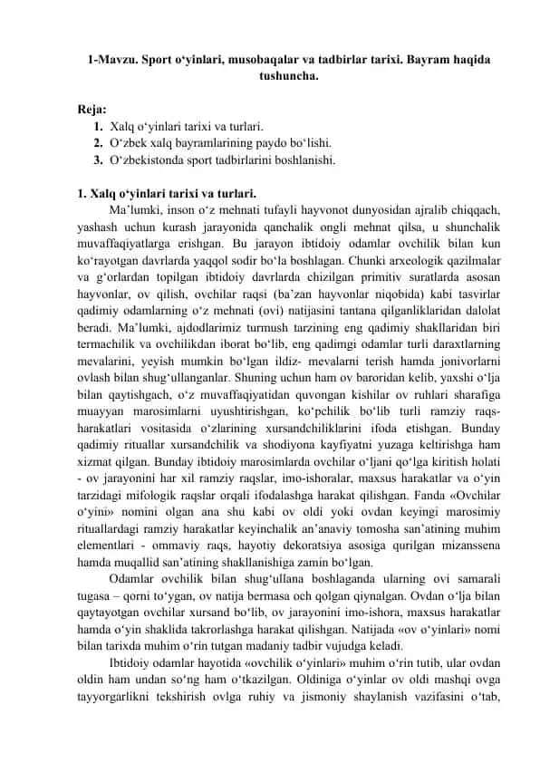 Xalq o‘yinlari tarixi va turlari