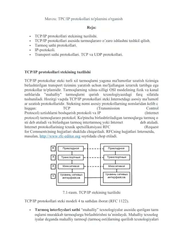 TPC-IP protokollari to'plamini o'rganish