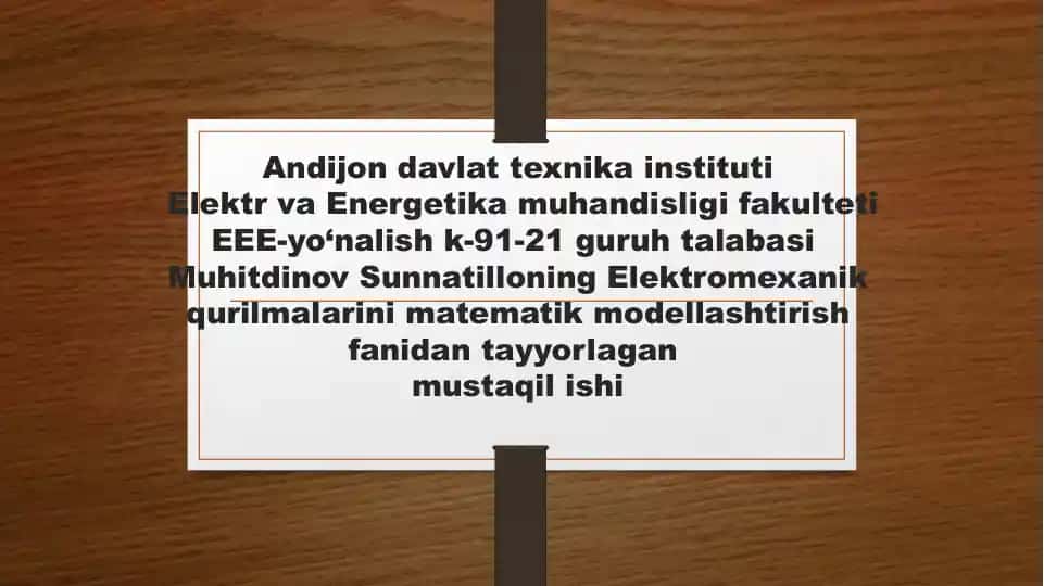 Elektromexanik qurilmalarini matematik modellashtirish