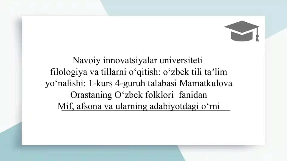 Mif, afsona va ularning adabiyotdagi o‘rni