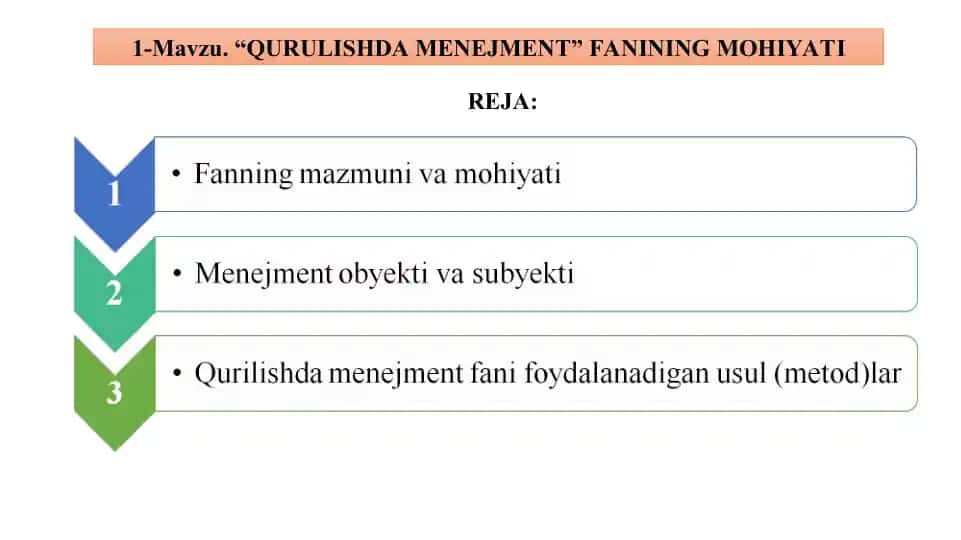 Qurilishdamenejment fanining mohiyati