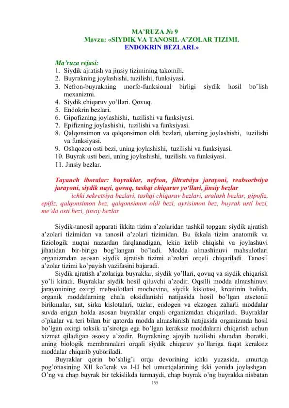 Siydik VA TANOSIL A’ZOLAR TIZIMI
