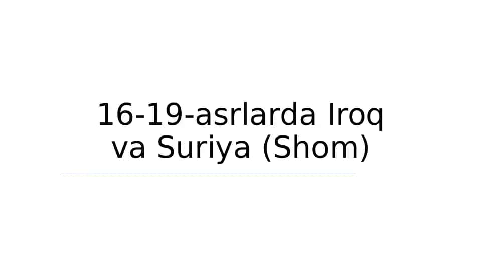 Usmoniylar hukmronligi davrida Iroq va Suriya (Shom)