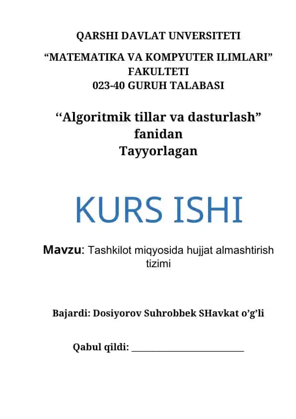 Algoritmik tillar va dasturlash