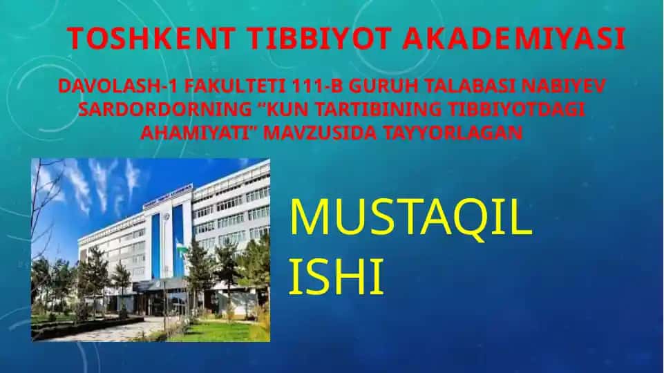 Bolaning Kun Tartibi Tibbiyotdagi Ahamiyati
