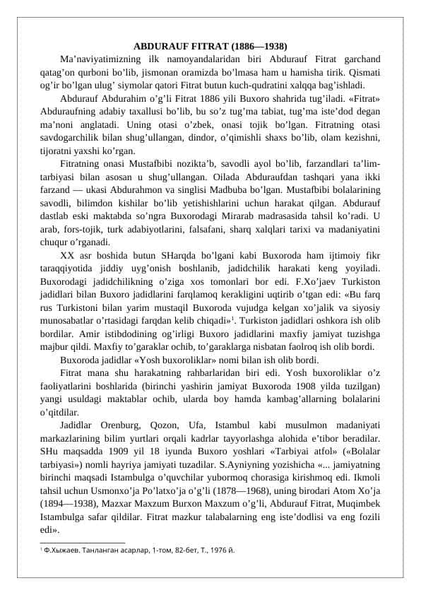 Abdurauf Fitrat haqida ma’lumot