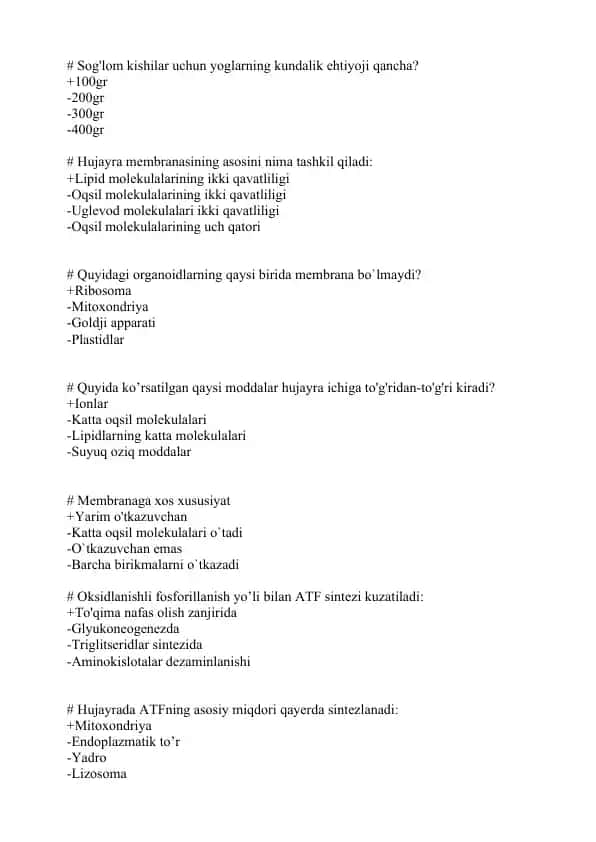 Biologiya Test savollari