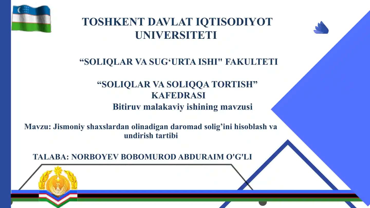 Jismoniy shaxslardan olinda qanday vaqtda solig'ini hisoblash va undirish tartibi