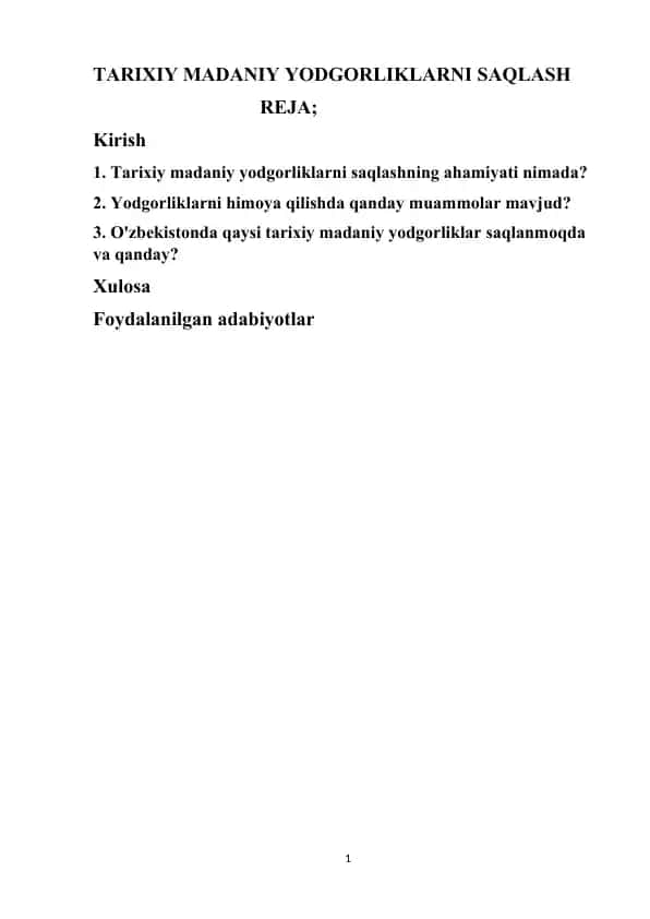 Tarixiy madaniy yodgorliklarni saqlash