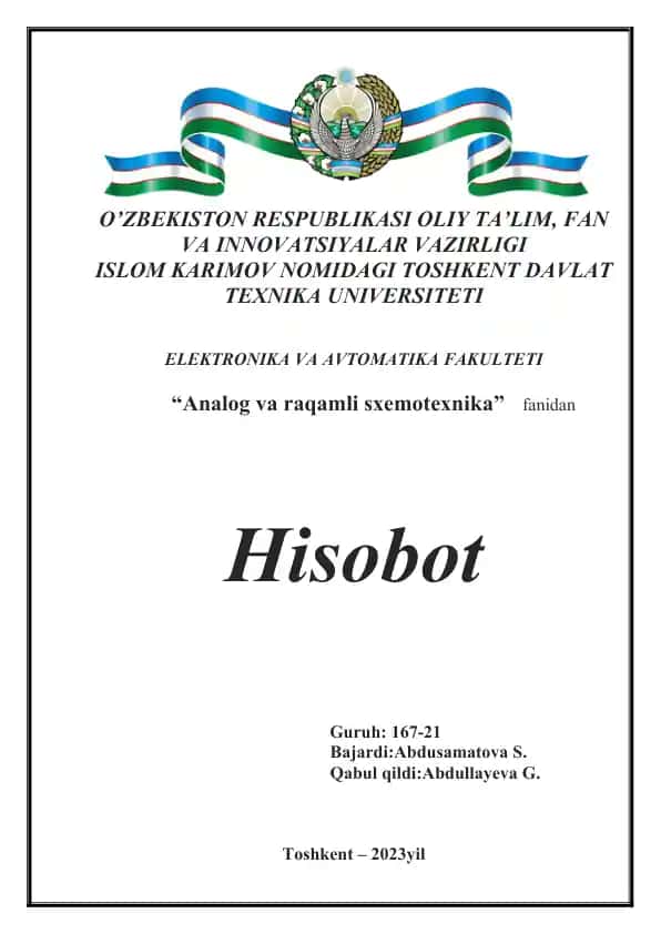 Analog va raqamli sxemotexnika / Axborot boshqarish tizmlarining instrumental vositalari