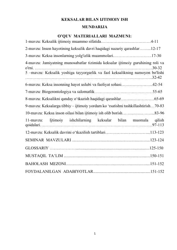 Keksalar bilan ijtimoiy ish majmua
