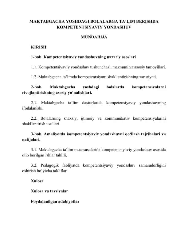 Maktabgacha yoshdagi bolalarga ta'lim berishda kompetentsiyaviy yondashuv
