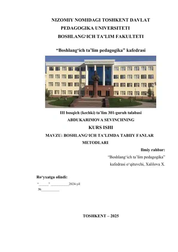 Boshlang‘ich Ta’limda Tabiiy Fanlar Metodlari