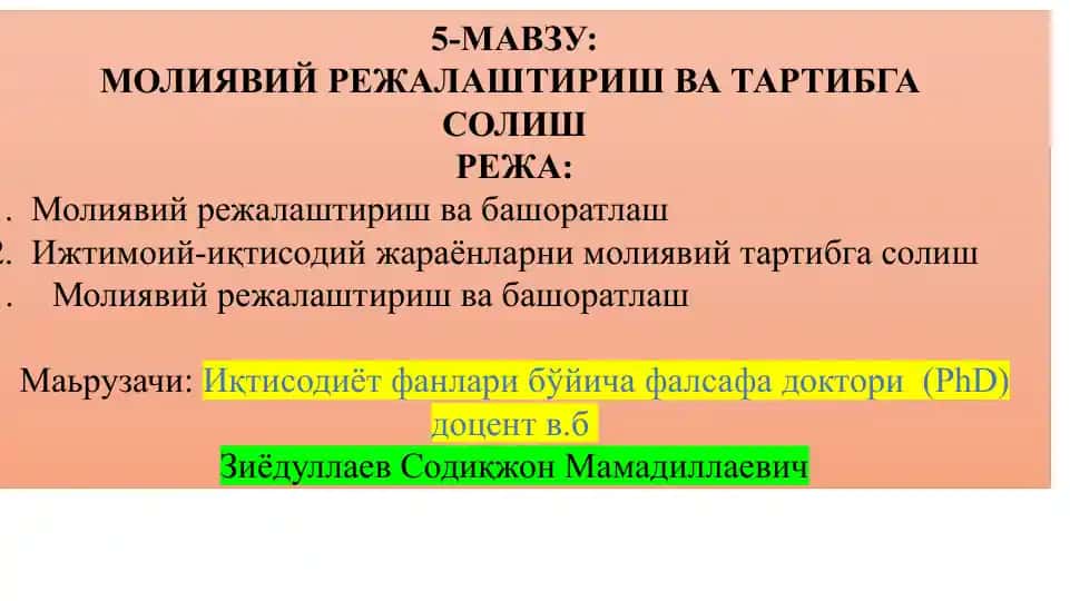 Moliiaviy rejalaştirish va tartibga solish