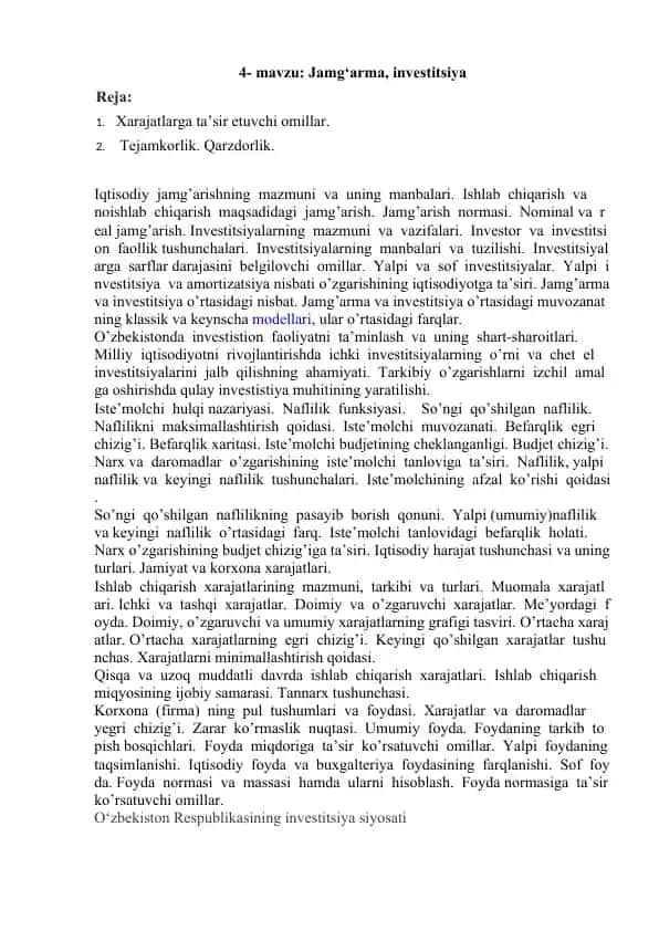Jamg‘arma va investitsiya