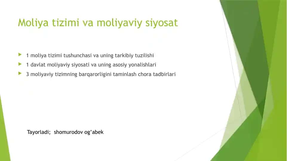 Moliya tizimi va moliyaviy siyosat