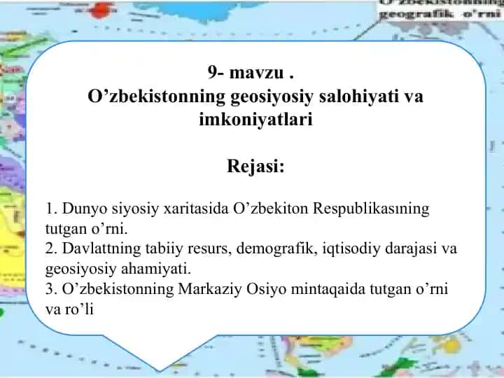 O’zbekistonning geosiyosiy salohiyati va imkoniyatlari