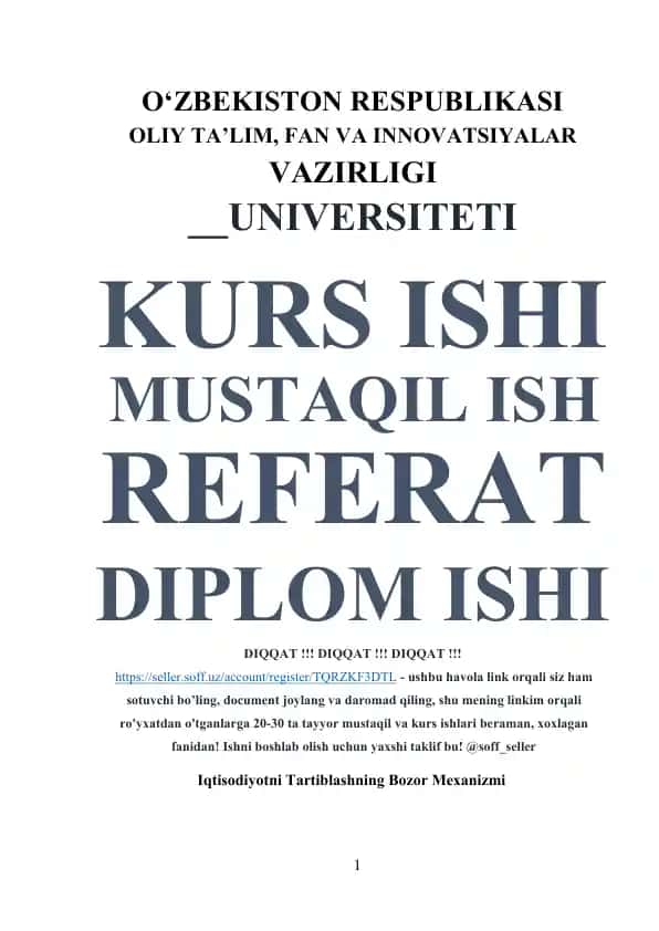Iqtisodiyotni Tartiblashning Bozor Mexanizmi