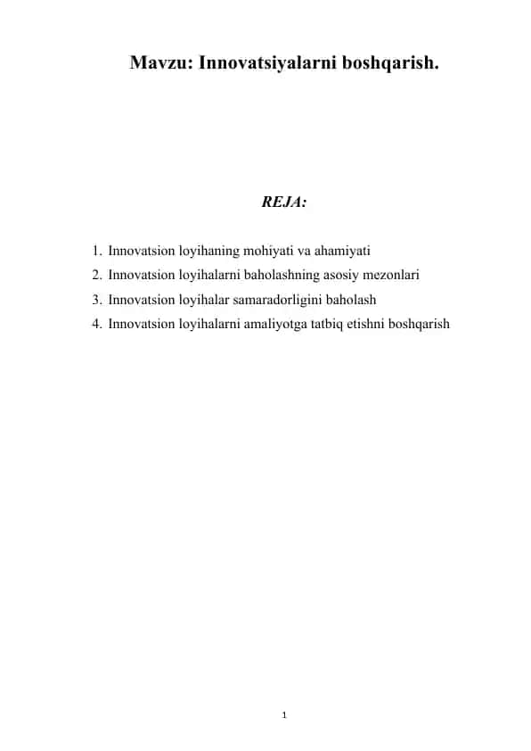 Innovatsiyalarni boshqarish