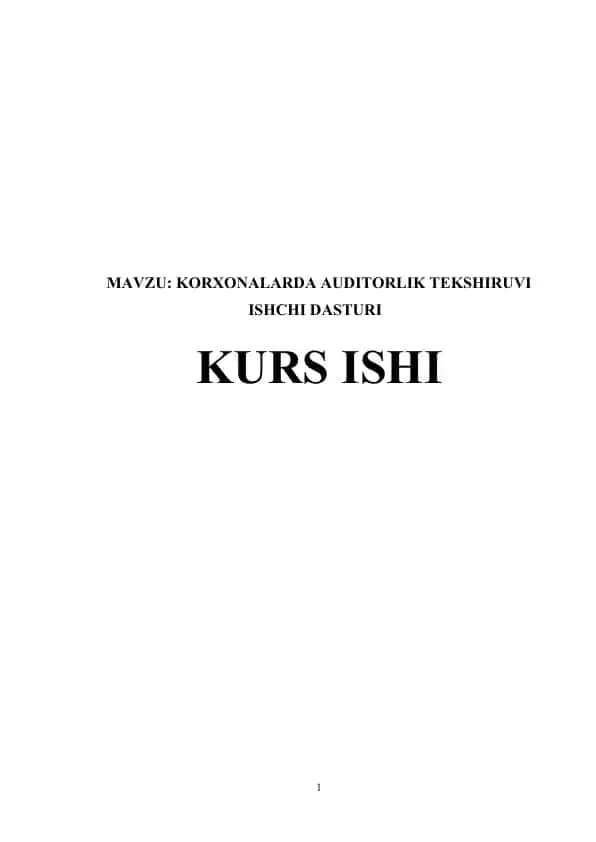 KORXONALARDA AUDITORLIK TEKSHIRUVI ISHCHI DASTURI