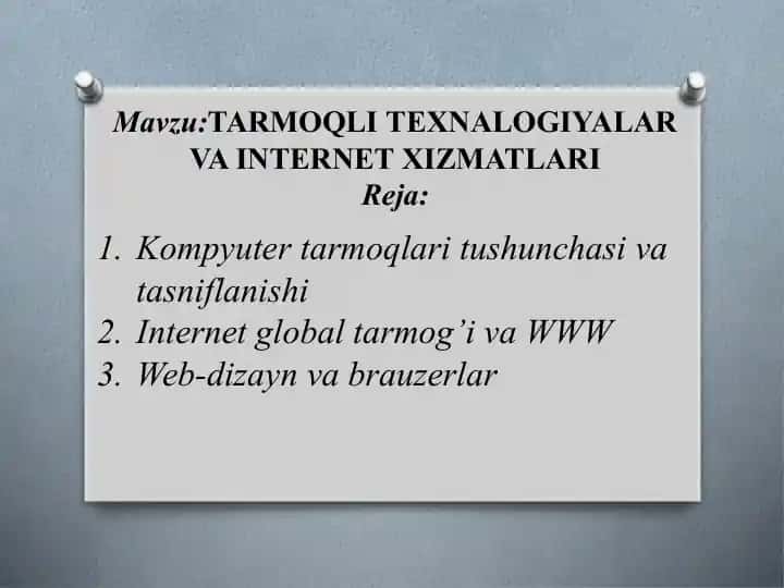 Kompyuter tarmoqlari va Internet xizmatlari