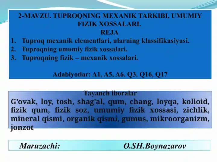 Tuproqning Mexanik Tarkibi