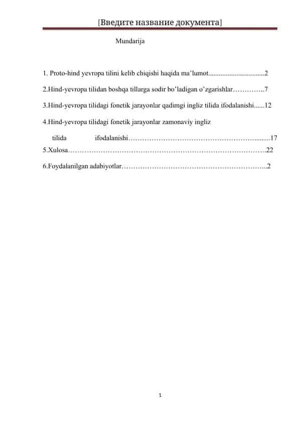 Proto-hind-yevropa tilining kelib chiqishi va uning ingliz tiliga ta’siri