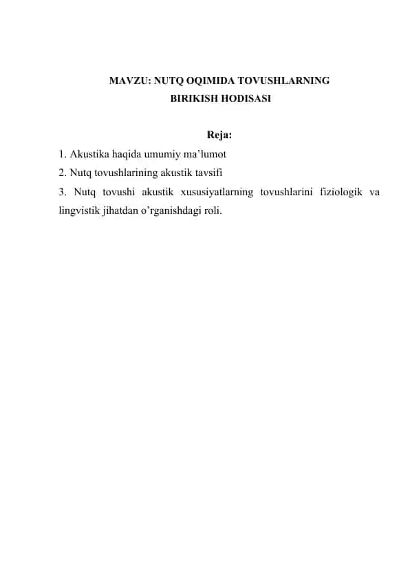 Nutq Oqimida Tovushlarning
