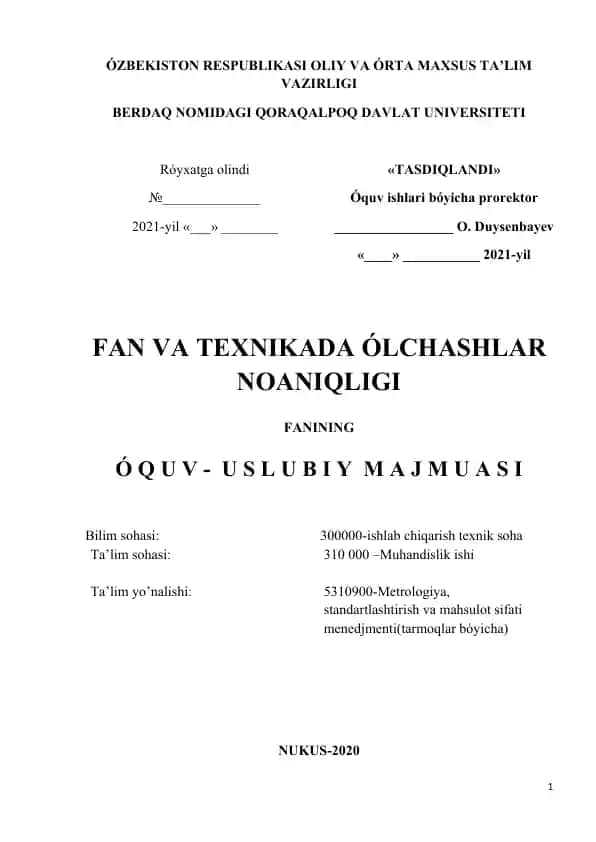 Fanning óquv-uslubiy majmuasi