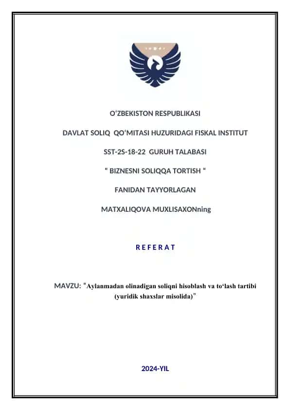 MATXALIQOVA MUXLISAXONning REFERAT