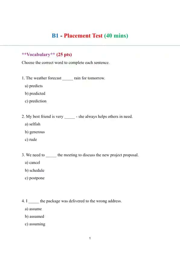 B1 - Placement Test