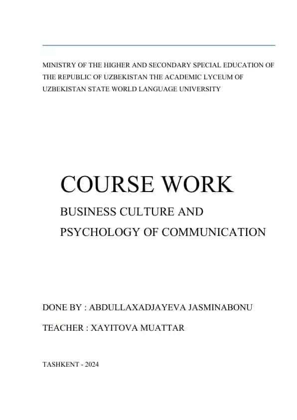 COURSE WORK BUSINESS CULTURE AND PSYCHOLOGY OF COMMUNICATION