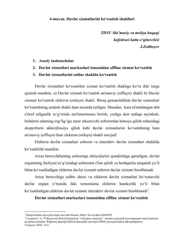Davlat xizmatlarini ko‘rsatish shakllari