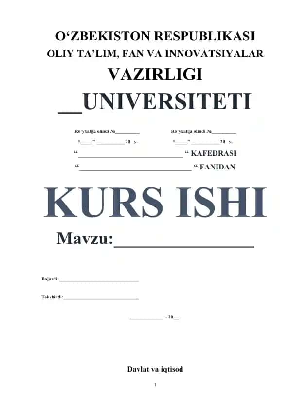 Kurs ishi: Iqtisodiyotni davlat tomonidan tartibga solish