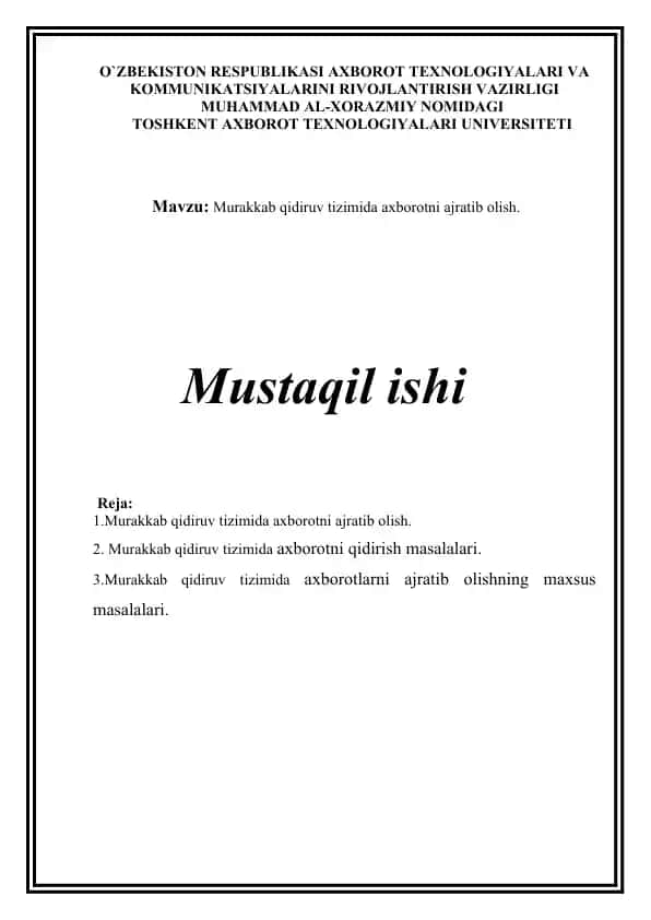 Murakkab qidiruv tizimida axborotni ajratib olish.