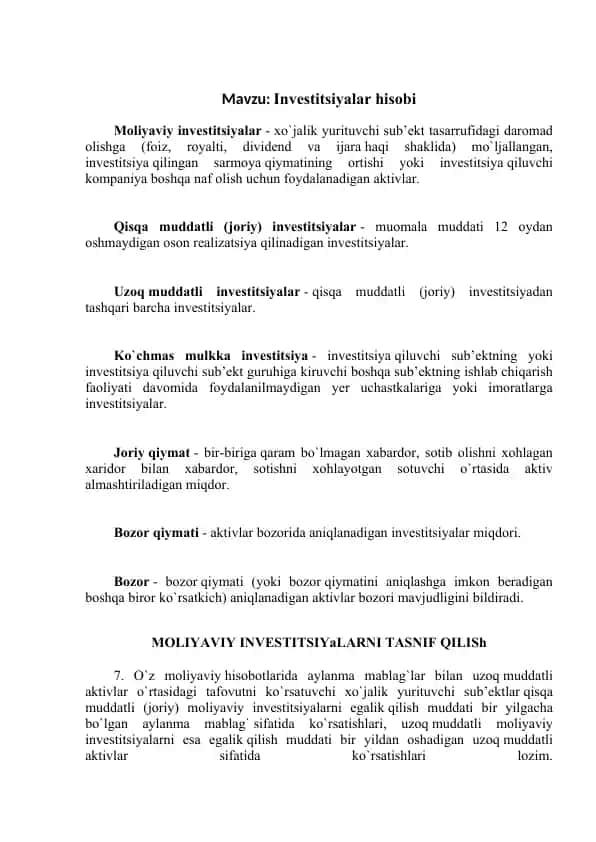Investitsiyalar hisobi