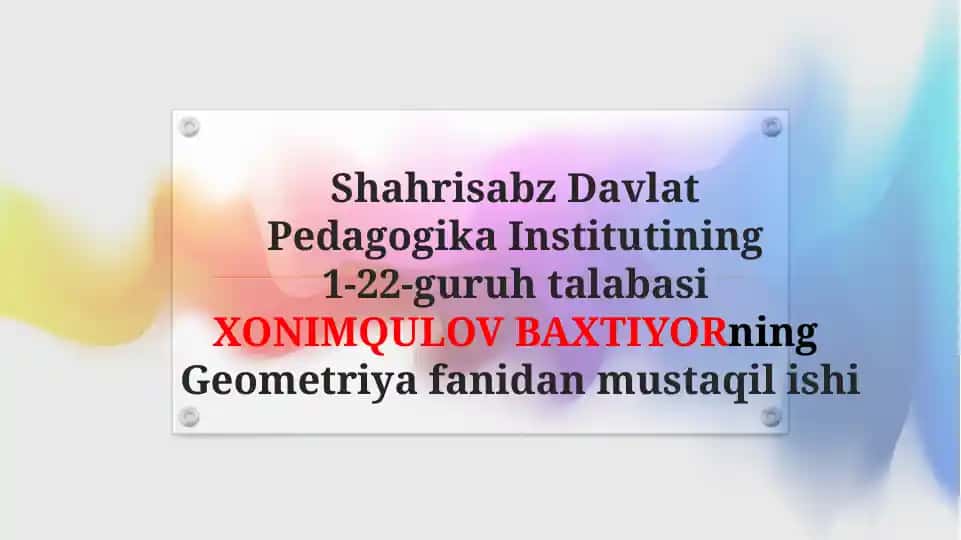 Geometriya fanidan O'lchamli Vektor Fazolar