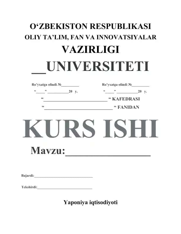 Yaponiya iqtisodiyoti haqida kurs ishi