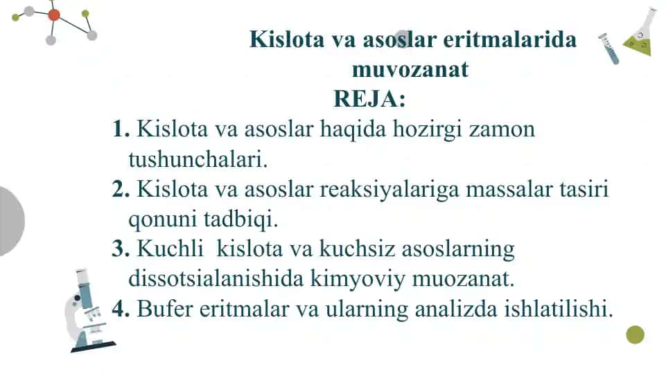 Kislota va asoslar eritmalarida muvozanat