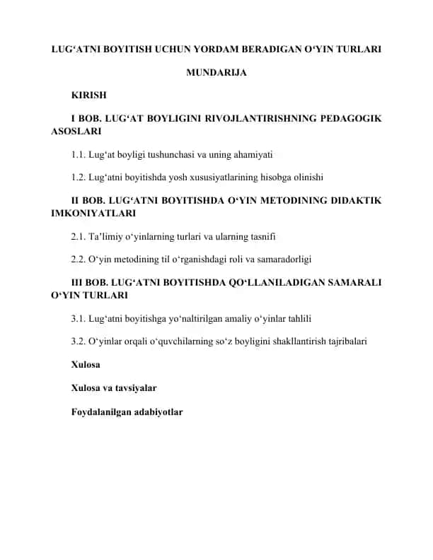 Lug'atni Boyitish Uchun Yordam Beradigan O'yin Turlari