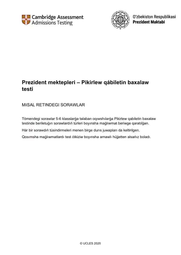 Prezident mektepleri – Pikirlew qábiletin baxalaw testi