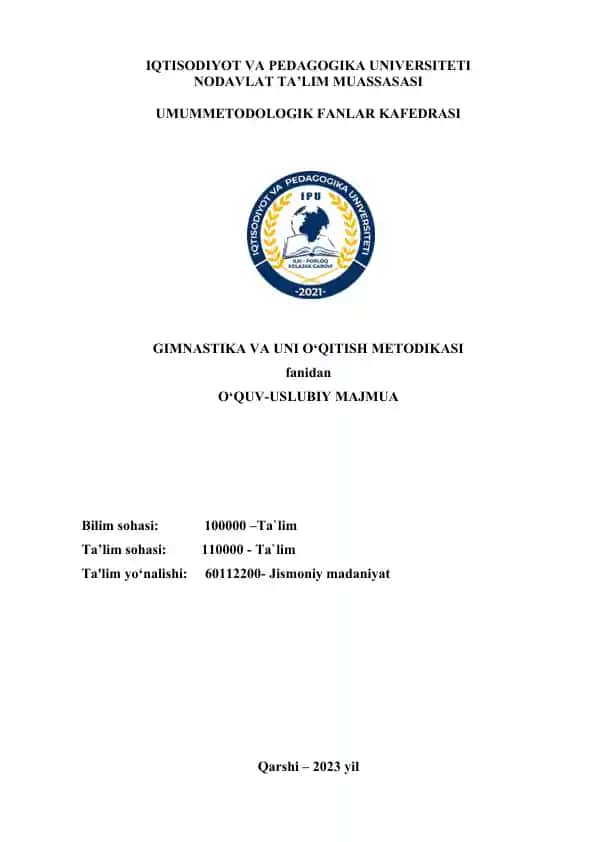 Gimnastika va uni o‘qitish metodikasi