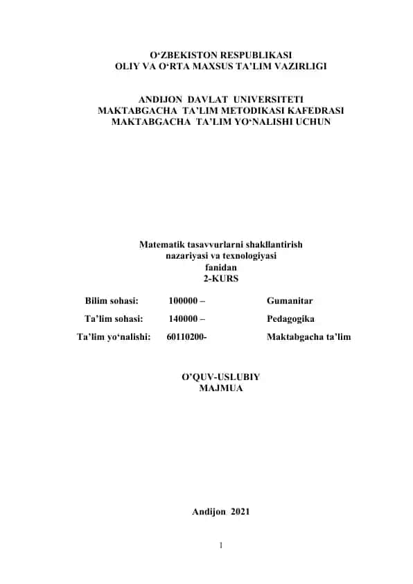Matematik tasavvurlarni shakllantirish nazariyasi va texnologiyasi