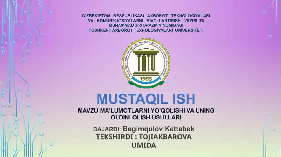 Ma’lumotlarni yo’qolishi va uning oldini olish usullari