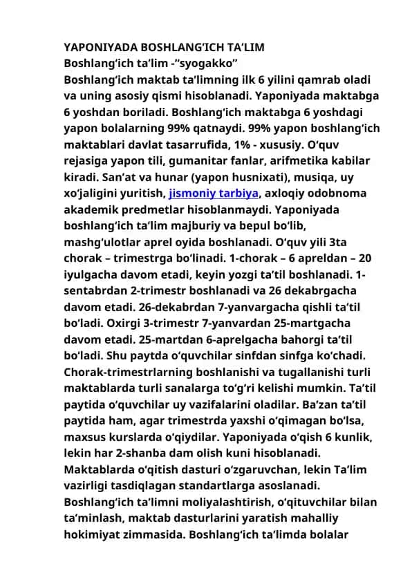 Yaponiya va Janubiy Koreyada boshlang‘ich ta’lim tizimi haqida taqdimot