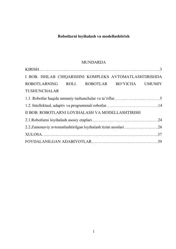 Robotlarni loyihalash va modellashtirish