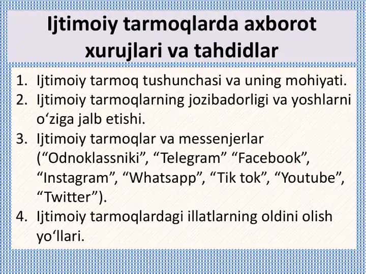 Ijtimoiy tarmoqlarda axborot xurujlari va tahdidlar