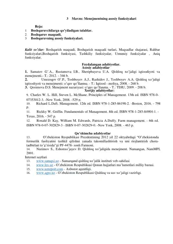 Menejmentning asosiy funksiyalari