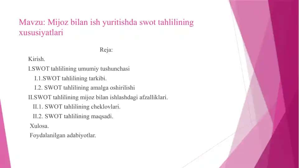 SWOT tahlilining xususiyatlari