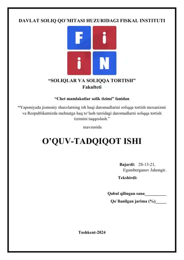 DAVLAT SOLIQ QO`MITASI HUZURIDAGI FISKAL INSTITUTI